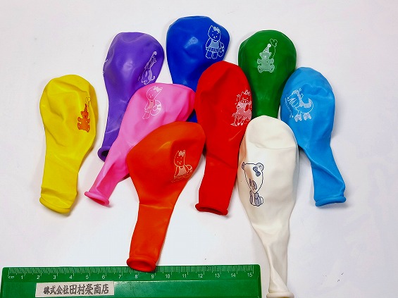 両面マンガ付 10インチゴム風船 　【色混】　(吹後25cm)  100個入